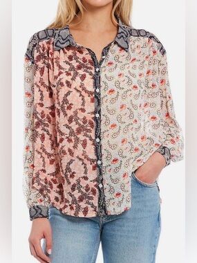 Free People Dani Paisley Mixed Print Button Up Top Size XS